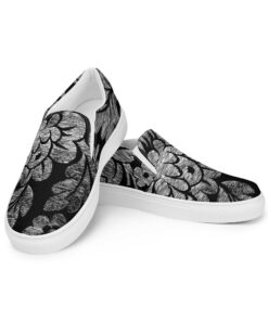 Black Magnified Damask Design Women’s Slip-On FU7