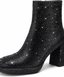 Black Sparkly Platform Ankle Boots FU61