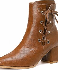 Leather Sexy Mid Heels Ankle Boots FU73