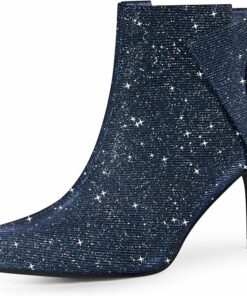 Navy Blue Zipper Glitter Boots FU68