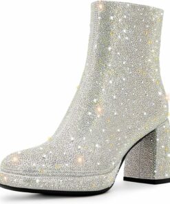 Silver Sparkly Platform Ankle Boots FU62
