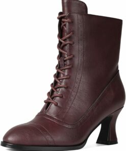 Vintage Leather Mid Heels Ankle Boots FU71